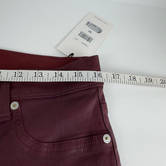 7 for All Mankind NEW Burgundy Waxed Denim High Waist Ankle Skinny Women's Sz 32 - Picture 5 of 9